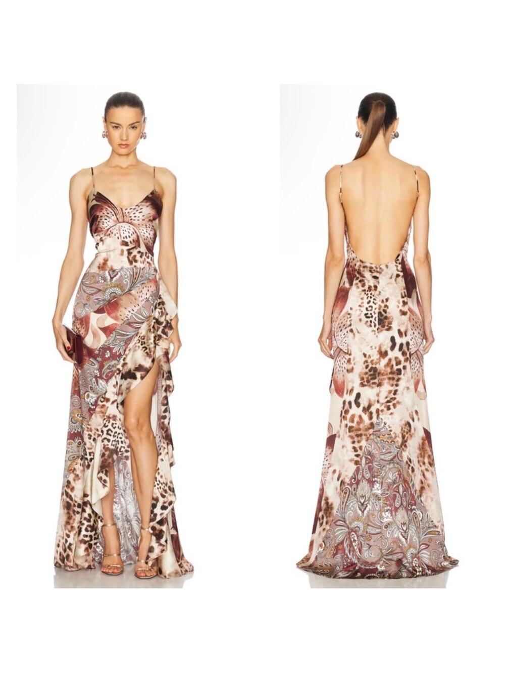 Retrofete Multi-Color Animal Print & Paisley Silk Maxi Dress